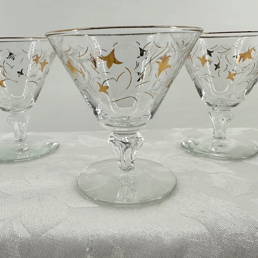 Vintage Libby Starburst Coupe Cocktail Glass Gold Black Exc Royal Fern Retro MCM